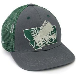 Rep Your Water Montana Dry Fly embroidered green and gray trucker SnapBack hat